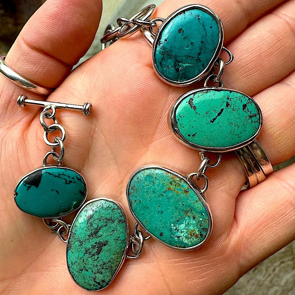 Tibetan Turquoise and real silver link bracelet!